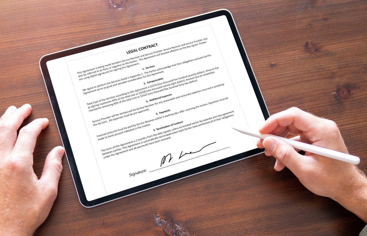 User applying a mobile signature on a tablet through an advanced eSignature platforms for fast and paperless document approval.