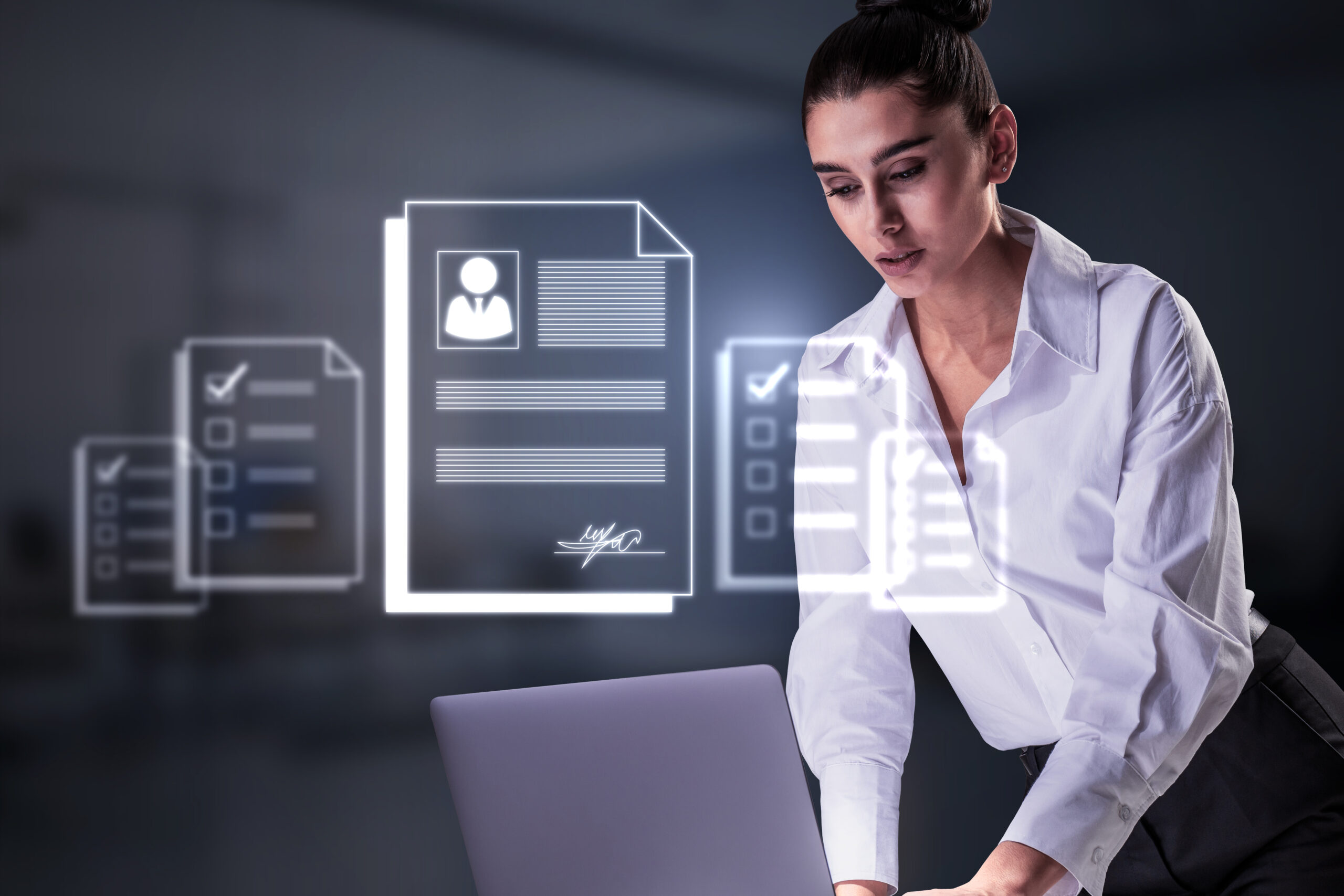 HR professional reviewing digital onboarding documents using an Esign app for HR Onboarding, demonstrating how employees can securely e-sign PDF online.