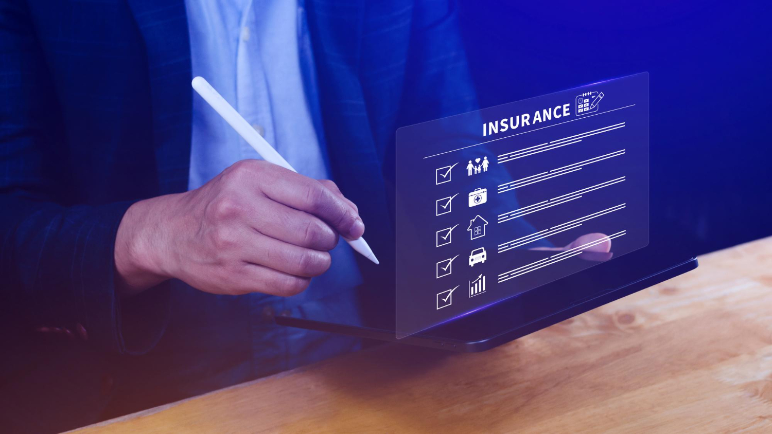 Insurance agent using a digital tablet to manage electronic insurance claim forms with eSignature technology for faster claim processing.