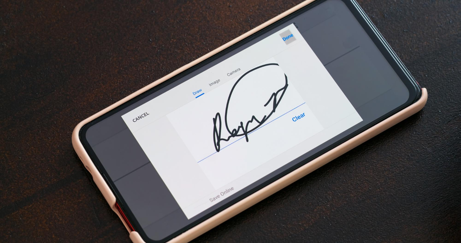 Digital signature displayed on smartphone screen representing secure electronic signing process in 2025