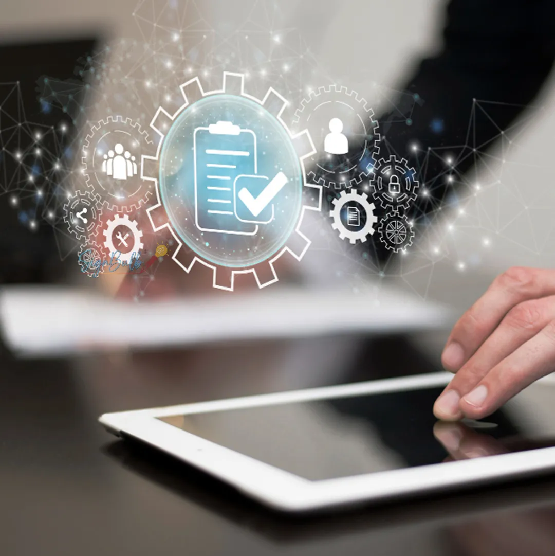 Electronic signature tool interface showing a user creating a custom eSignature on a tablet for secure digital document approval.